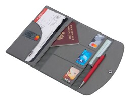 Разное Органайзер для документов на кнопке с отделением для купюр и ручки, упаковка в индивидуальный пакет, серый