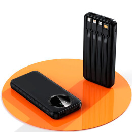 mid-oceangift Зарядное устройство "Phantom" 10000 mAh с 4мя встроенными кабелями и цифровым индикатором заряда черный