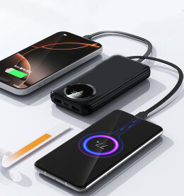 mid-oceangift Зарядное устройство "Phantom" 10000 mAh с 4мя встроенными кабелями и цифровым индикатором заряда черный