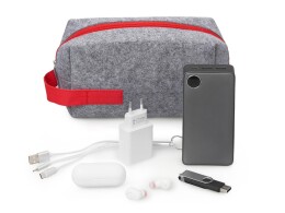 Разное Органайзер для электроники и проводов "Felt" из RPET-фетра с ручкой, серый с красным