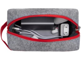 Разное Органайзер для электроники и проводов "Felt" из RPET-фетра с ручкой, серый с красным
