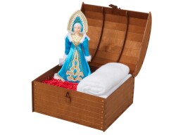 Разное Подарочный набор: кукла фарфоровая, плед флисовый, синий/белый