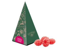 Сугревъ Елка из картона с бронзовым новогодним паттерном с малиновым монпансье, 50 г.
