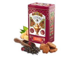 Сугревъ БОЛЬШАЯ БАНКА С РЕЛЬЕФОМ.(22 см !!) с зимним набором: Имбирное печенье и Имбирный чай. Вес нетто:500г