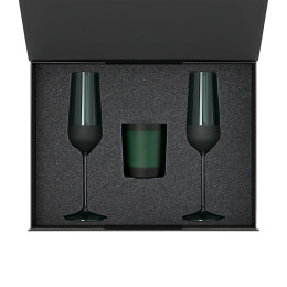 Portobello подарочная упаковка Ложемент под свечу Enigma + 2 бокала для шампанского в среднюю коробку-трансформер (арт. 695721)