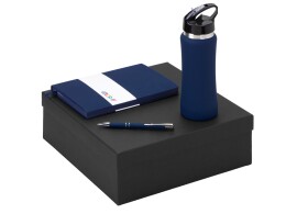 Разное Подарочный набор с блокнотом С1, металлической ручкой и бутылкой для воды, темно-синий