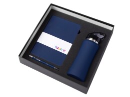 Разное Подарочный набор с блокнотом С1, металлической ручкой и бутылкой для воды, темно-синий