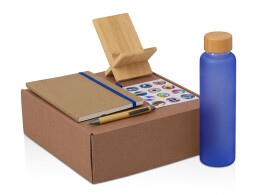 Разное Подарочный набор с бутылкой для воды. блокнотом, ручкой и подставкой для телефона, синий