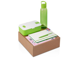 Разное Подарочный набор с бутылкой для воды. блокнотом, ручкой и ланчбоксом, зеленое яблоко