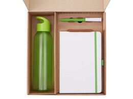 Разное Подарочный набор с бутылкой для воды. блокнотом, ручкой и ланчбоксом, зеленое яблоко