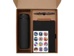 Разное Подарочный набор с термосом, блокнотом, ручкой и чаем, черный