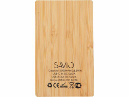 Savio Внешний аккумулятор с подсветкой лого «Reedia S2», 5000 mAh, бамбук, черный