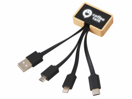 Savio Кабель 3-в-1 с подсветкой лого «Reedia S6», бамбук, черный