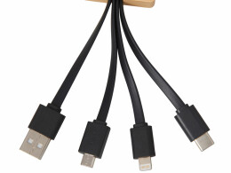 Savio Кабель 3-в-1 с подсветкой лого «Reedia S6», бамбук, черный