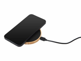 Savio Беспроводное зарядное устройство с подсветкой лого «Reedia S3», 15 Вт, бамбук, черный