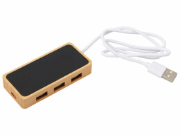 Savio USB хаб с подсветкой лого «Reedia S5», 3*USB, 1*Type C, бамбук, черный