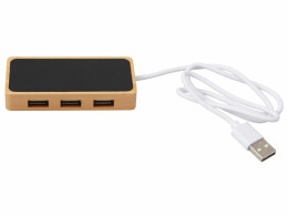 Savio USB хаб с подсветкой лого «Reedia S5», 3*USB, 1*Type C, бамбук, черный