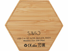 Savio Беспроводное зарядное устройство «Gex», 15 Вт, бамбук