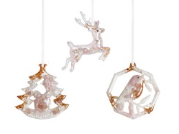 Разное Елочные игрушки ( Снегирь+ Олень+ Ель) Розовый кварц
