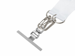 Разное Ланъярд 2 см под сублимацию с 2-мя трендовыми карабинами и металлическим держателем для телефона, серебристый