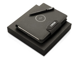 Evolt Подарочный набор металлическая ручка и блокнот А5 "Twilight" со светящимся логотипом и пауэрбэнком