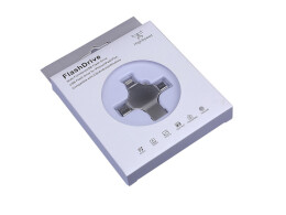 Разное USB-флешка на 64 Гб 4 в 1 поворотный механизм, c дополнительными разъемами MicroUSB, TypeC и Lightning, серебристый