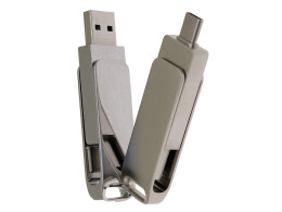 Разное USB 3.0- флешка на 32 Гб поворотный механизм 2 в 1, c дополнительным разъемом Type-C с одноцветным металлическим клипом, серый