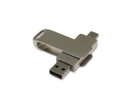 Разное USB 3.0- флешка на 64 Гб поворотный механизм 2 в 1, c дополнительным разъемом Type-C с одноцветным металлическим клипом, серый