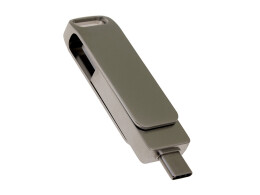 Разное USB 3.0- флешка на 64 Гб поворотный механизм 2 в 1, c дополнительным разъемом Type-C с одноцветным металлическим клипом, серый