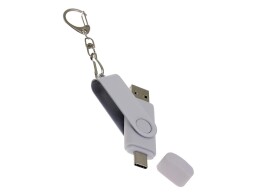 Разное USB-флешка на 64 Гб 2 в 1 поворотный механизм, c дополнительным разъемом Type-C с одноцветным металлическим клипом, белый