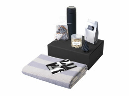 Разное Подарочный набор c пледом, термосом, свечой и миндалем, черный