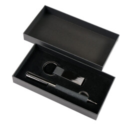 B1 Набор ручка+ брелок COLLISION, черный/темно-серый, металл, пластик, картон