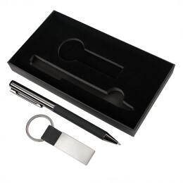 B1 Набор ручка+ брелок COLLISION, черный/темно-серый, металл, пластик, картон