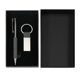 B1 Набор ручка+ брелок COLLISION, черный/темно-серый, металл, пластик, картон