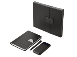 Lettertone Подарочный набор "Tesla" с блокнотом А5, ручкой и пауэрбенком на 10 000 mAh, черный