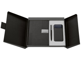 Lettertone Подарочный набор "Tesla" с блокнотом А5, ручкой и пауэрбенком на 10 000 mAh, черный