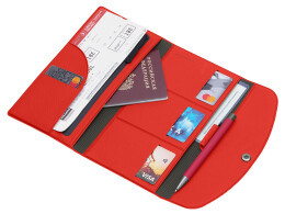 Разное Органайзер для документов на кнопке с отделением для купюр и ручки, упаковка в индивидуальный пакет, красный/серый