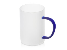 Разное Стеклянная матовая кружка "Акцент" с цветной ручкой для сублимации, синий