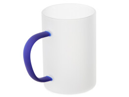 Разное Стеклянная матовая кружка "Акцент" с цветной ручкой для сублимации, синий