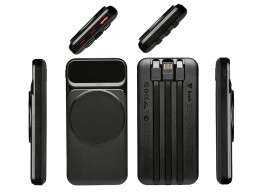 Evolt Магнитный беспроводной внешний аккумулятор со встроенными кабелями «Мэни»,быстаря зарядка, 10000 мАч, черный