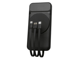 Evolt Магнитный беспроводной внешний аккумулятор со встроенными кабелями «Мэни»,быстаря зарядка, 10000 мАч, черный