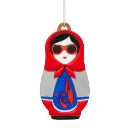 1 Ёлочная игрушка Матрёшка с узорами (красный с синим)