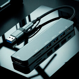 Bizzon USB-хаб STEM 7 в 1, серый, алюминий