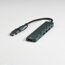 Bizzon USB-хаб STEM 7 в 1, серый, алюминий