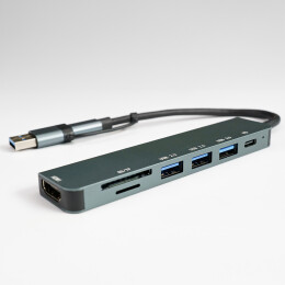 Bizzon USB-хаб STEM 7 в 1, серый, алюминий