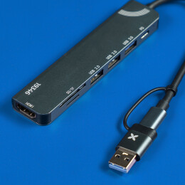 Bizzon USB-хаб STEM 7 в 1, серый, алюминий