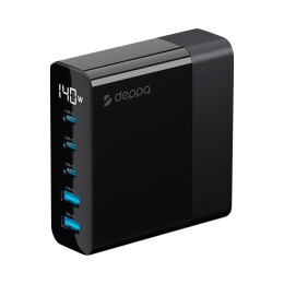 Deppa Зарядная станция 3xUSB Type-C, 2xUSB, PD, QC, 140Вт, черный, Deppa