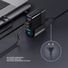 Deppa Зарядная станция 3xUSB Type-C, 2xUSB, PD, QC, 140Вт, черный, Deppa