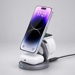 Deppa Беспроводная зарядная станция 3 в 1 MagSafe Rotation QI складная, графит, Deppa