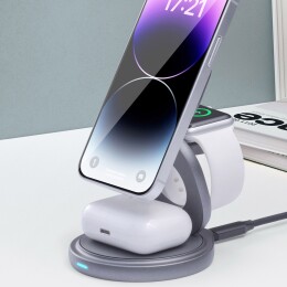 Deppa Беспроводная зарядная станция 3 в 1 MagSafe Rotation QI складная, графит, Deppa